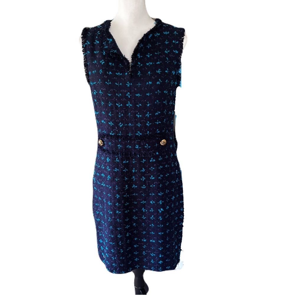 Sail to Sable NWT Navy Blue Tweed Dress Size 10 Gold Button Detail - Picture 2 of 10